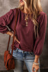 Solid Color 3/4 Sleeve Round Neck Blouse